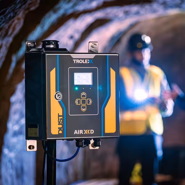 Vue de face du Détecteur de poussière Trolex Air XD, utilisation en tunnel