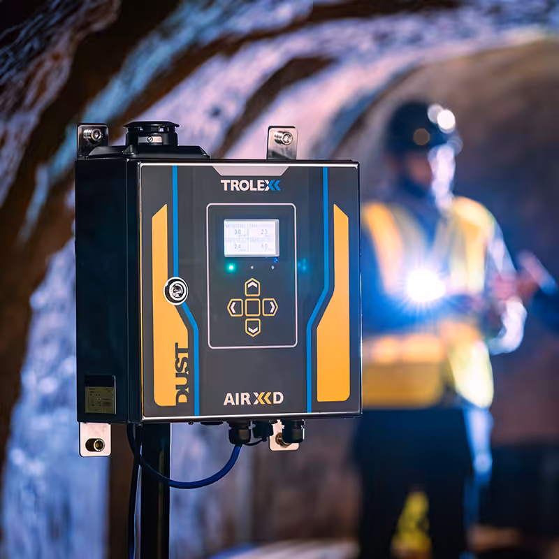 Vue de face du Détecteur de poussière Trolex Air XD, utilisation en tunnel
